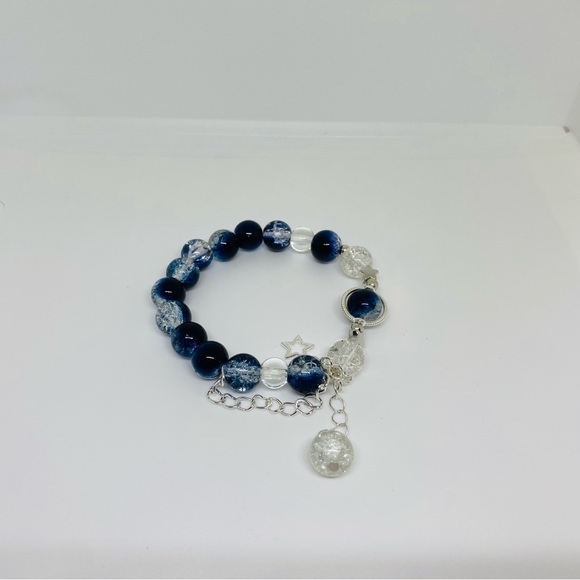 (2 pcs) Elegant Blue and Silver Beaded Bracelet Set | Blue Marble Bracelet - Picture 7 of 7